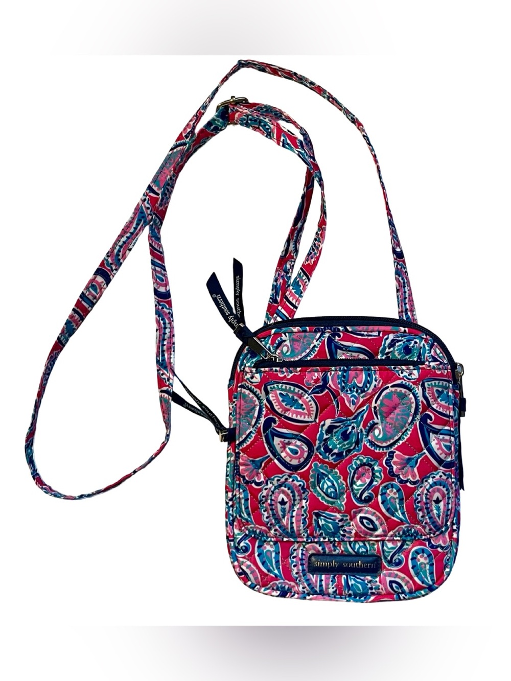 Simply Southern Pink Blue Paisley Quilted Crossbody Bag